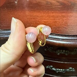 Vintage Goldtone and Pink Clip-On Earrings